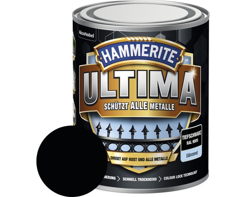 Laque de protection pour métaux Hammerite Ultima Ral 9005 noir foncé brillant 750 ml