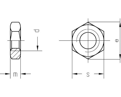 Technische Zeichnung einer Sechskantmutter mit Maßangaben