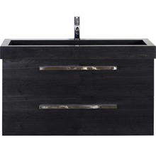 Badmöbel-Set Sanox Seville BxHxT 101 x 58 x 45,5 cm Frontfarbe schwarz eiche black oak mit Waschtisch Naturstein schwarz