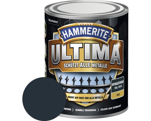 Laque de protection pour métaux Hammerite Ultima Ral 7016 gris anthracite mat 750 ml