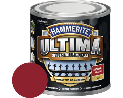 Laque de protection pour métaux Hammerite Ultima Ral 3003 rouge rubis mat 250 ml