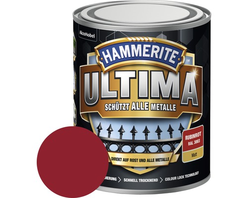 Laque de protection pour métaux Hammerite Ultima Ral 3003 rouge rubis mat 750 ml