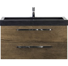 Einzelbadmöbel Sanox Seville BxHxT 101 x 58 x 45,5 cm Frontfarbe tabacco mit Waschtisch Naturstein schwarz 81702539