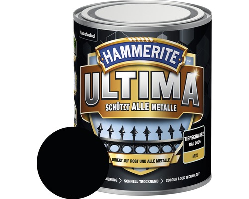 Laque de protection pour métaux Hammerite Ultima Ral 9005 noir foncé mat 750 ml