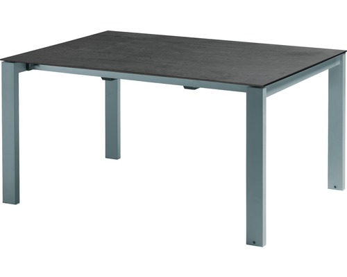 Table de jardin rectangulaire avec plateau aspect pierre et structure en métal