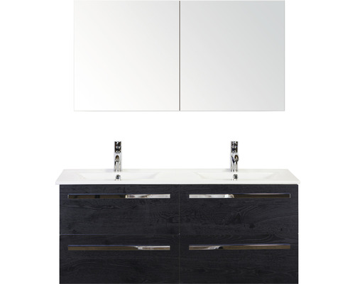 Set de meubles de salle de bains Sanox Seville lxhxp 121 x 170 x 46 cm couleur de façade black oak avec vasque céramique blanc