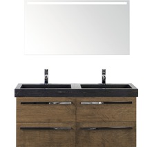 Badmöbel-Set Sanox Seville Frontfarbe Tabacco BxHxT 121 x 170 x 45,5 cm mit Natursteinwaschtisch und Spiegel mit LED-Beleuchtung