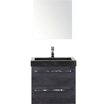 Badmöbel-Set Sanox Seville BxHxT 61 x 170 x 45,5 cm Frontfarbe black oak mit Waschtisch Naturstein schwarz