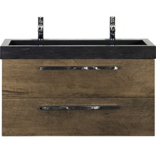 Naturstein Doppelwaschbecken mit Unterschrank Sanox SEVILLE BxHxT 101x58x45.5 cm Frontfarbe tabacco 81702939