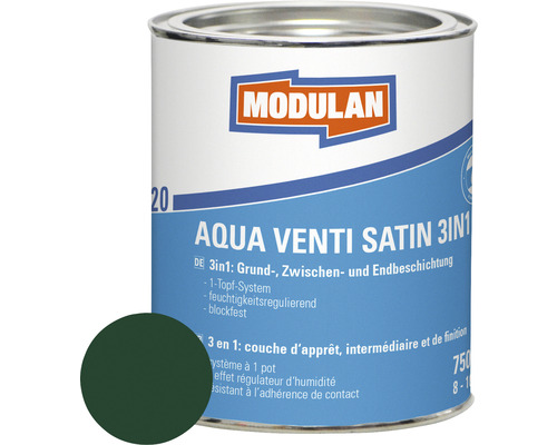 Laque MODULAN 6220 Aqua Venti satin 3en1 RAL 6005 vert mousse 750 ml Pot de peinture Modulan Aqua Venti Satin 3en1