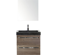 Badmöbel-Set Sanox Seville BxHxT 61 x 170 x 45,5 cm Frontfarbe tabacco mit Waschtisch Naturstein schwarz