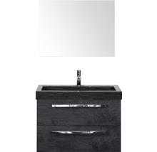 Badmöbel-Set Sanox Seville Frontfarbe schwarz eiche BxHxT 81 x 170 x 45,5 cm mit Natursteinwaschtisch und Spiegel