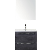 Badmöbel-Set Sanox Seville BxHxT 61 x 170 x 46 cm Frontfarbe black oak mit Waschtisch Keramik weiß
