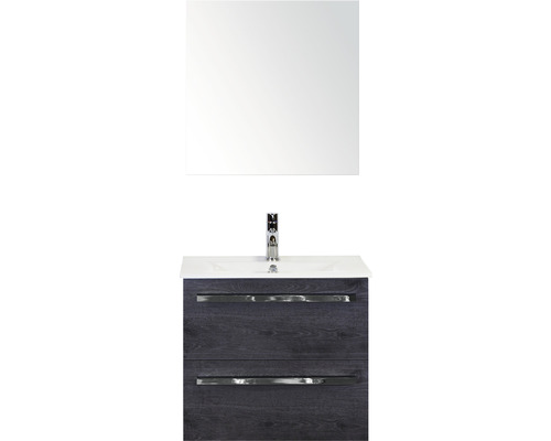 Set de meubles de salle de bains Sanox Seville lxhxp 61 x 170 x 46 cm couleur de façade black oak avec vasque céramique blanc
