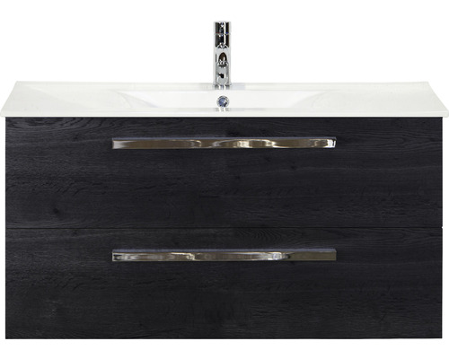 Badmöbel-Set Sanox Seville BxHxT 101 x 52 x 46 cm Frontfarbe black oak mit Waschtisch Keramik weiß Badmöbel-Set Sanox Seville BxHxT 101 x 52 x 46 cm Frontfarbe black oak mit Waschtisch Keramik weiß