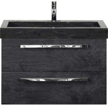 Badmöbel-Set Sanox Seville BxHxT 81 x 58 x 45,5 cm Frontfarbe schwarz eiche mit Waschtisch Naturstein schwarz