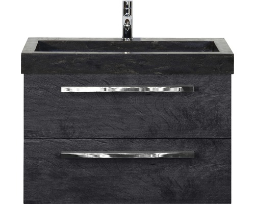 Set de meubles de salle de bains Sanox Seville lxhxp 81 x 58 x 45,5 cm couleur de façade noir avec vasque en pierre naturelle noir