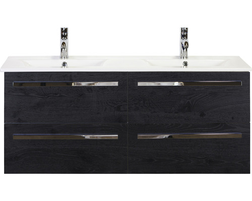 Set de meubles de salle de bains Sanox Seville lxhxp 121 x 52 x 46 cm couleur de façade black oak avec vasque céramique blanc