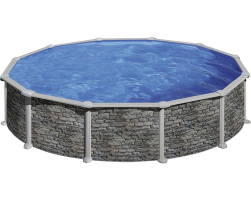 Kit piscine hors sol à paroi en acier Solo rond Ø 460x120 cm avec skimmer intégré aspect pierre