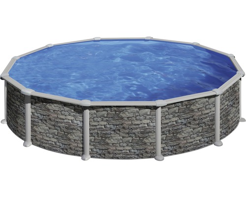 Aufstellpool Stahlwandpool-Set Solo rund Ø 460x120 cm inkl. Einbauskimmer Steinoptik