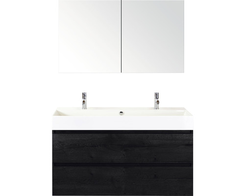 Badezimmermöbelset mit Waschtischunterschrank, Waschtisch und Spiegelschrank