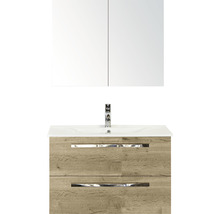 Badmöbel-Set Sanox Seville BxHxT 81 x 170 x 46 cm Frontfarbe eiche natur mit Waschtisch Keramik weiß
