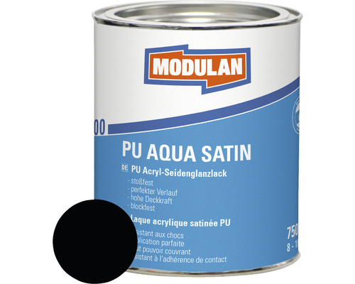 Laque MODULAN 6200 PU Aqua satin RAL 9005 noir foncé 750 ml Pot de peinture avec laque satinée acrylique et tache de peinture