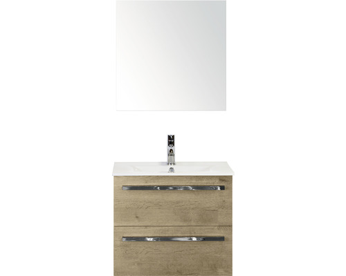 Set de meubles de salle de bains Sanox Seville lxhxp 61 x 170 x 46 cm couleur de façade chêne naturel avec vasque céramique blanc