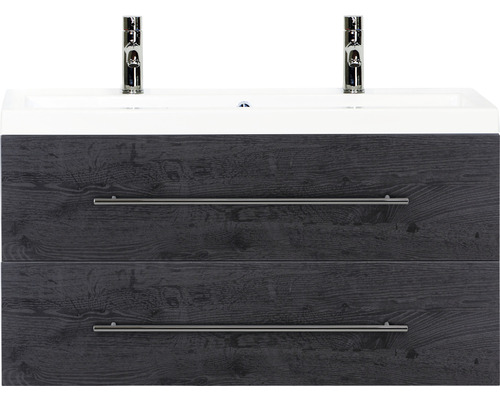 Badmöbel-Set Sanox Straight BxHxT 100 x 55 x 40 cm Frontfarbe black oak mit Waschtisch Mineralguss weiß