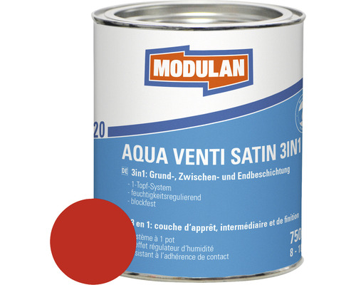 Laque MODULAN 6220 Aqua Venti satin 3en1 RAL 3000 rouge feu 750 ml Boîte de laque Modulan Aqua Venti Satin 3en1