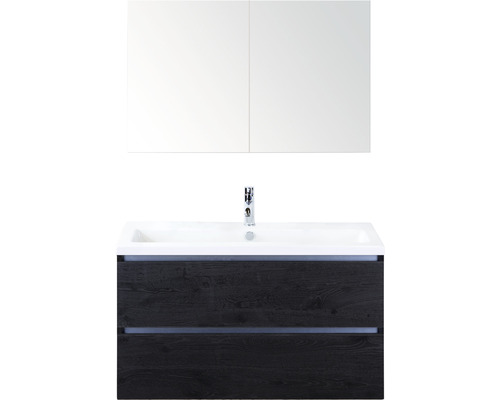 Badmöbel-Set Sanox Vogue BxHxT 101 x 170 x 41 cm Frontfarbe black oak mit Waschtisch Keramik weiß Badmöbel-Set Sanox Vogue BxHxT 101 x 170 x 41 cm Frontfarbe black oak mit Waschtisch Keramik weiß