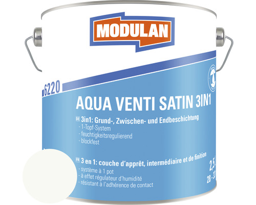 MODULAN 6220 Aqua Venti Lack Satin 3in1 RAL 9016 verk 2,5 L Farbeimer mit Aqua Venti Satin 3in1 Innenfarbe