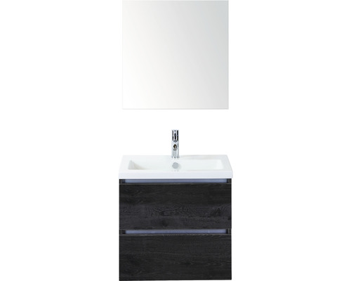 Set de meubles de salle de bains Sanox Vogue lxhxp 61 x 170 x 41 cm couleur de façade black oak avec vasque céramique blanc