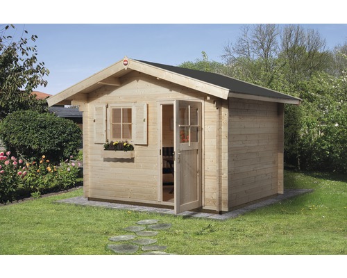 Abri en madriers weka avec plancher 380 x 320 cm naturel Abri de jardin en bois avec porte et fenêtre dans le jardin