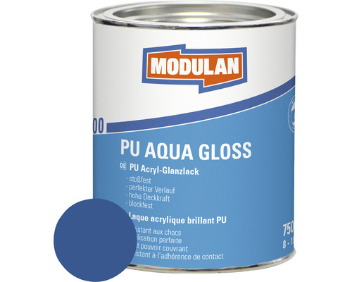Laque MODULAN 6200 PU Aqua Gloss RAL 5010 bleu gentiane 750 ml Modulan PU Aqua Vernis Brillant dans la boîte