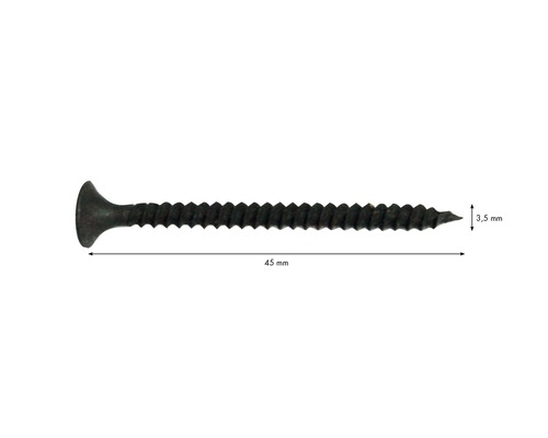 Eine einzelne 45 mm lange Schnellbauschraube mit einem Durchmesser von 3,5 mm.