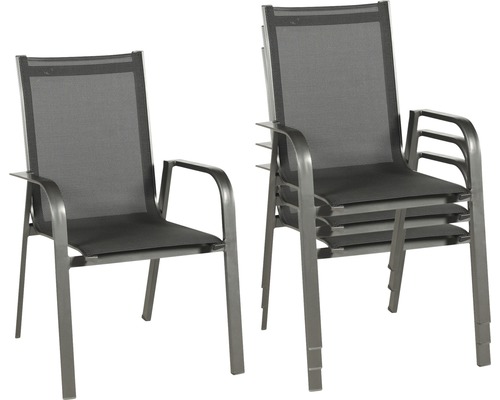 Chaise de jardin empilable avec accoudoirs, en métal et textile, pour un rangement peu encombrant