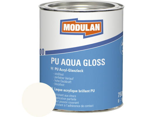 Laque MODULAN 6200 PU Aqua Gloss RAL 9010 blanc pur 750 ml Boîte de laque Modulan PU Aqua Gloss