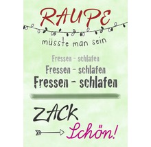 Image calligraphique décorative Raupe müsste man sein, Fressen, schlafen und Zack Schön