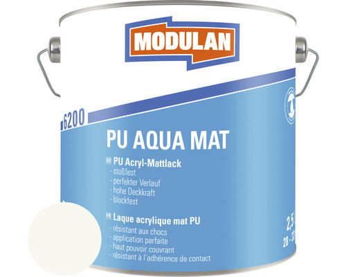 Laque MODULAN 6200 PU Aqua mat RAL 9016 blanc trafic 2,5 l