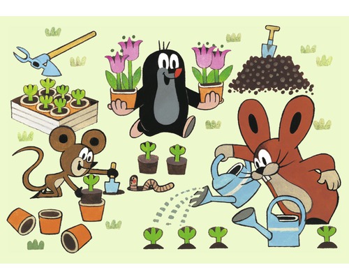 Carte postale La petite Taupe avec une souris et un lapin en train de jardiner 14,8x10,5 cm