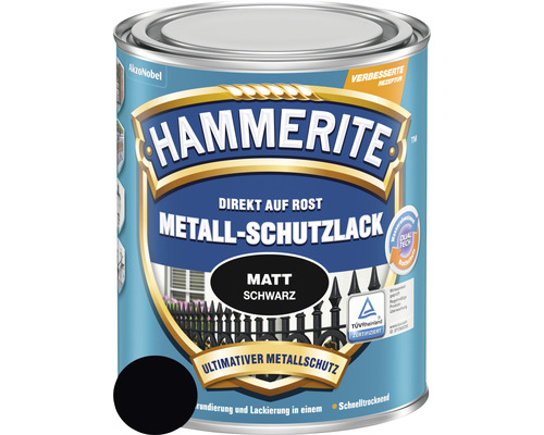 Laque de protection pour métaux HAMMERITE mate noir 250 ml Hammerite Peinture de protection des métaux noir mat en bidon