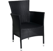 Fauteuil de jardin noir en polyrotin avec accoudoirs
