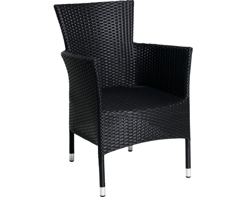 Fauteuil de jardin noir en polyrotin avec accoudoirs