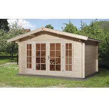 Abri de jardin en bois avec porte double et fenêtres