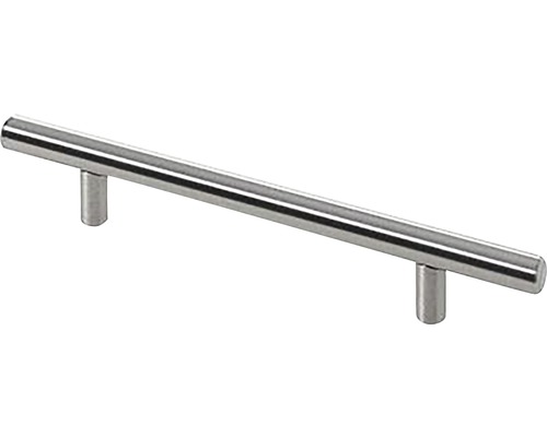 Poignée de meuble en acier aspect acier inoxydable Ø 12 mm, distance entre les trous 128 mm, Lxh 189/32 mm