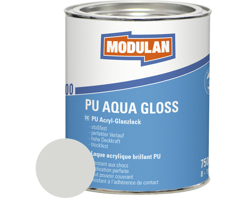Laque MODULAN 6200 PU Aqua Gloss RAL 7035 gris clair 750 ml Pot de laque acrylique brillante PU Modulan PU Aqua Gloss