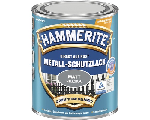 Hammerite Metallschutzlack direkt auf Rost, matt hellgrau, in der Farbdose