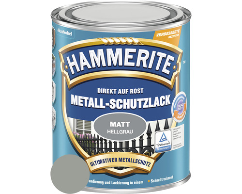 Laque de protection pour métaux HAMMERITE mate gris clair 250 ml Pot de peinture Hammerite de protection des métaux, gris clair mat