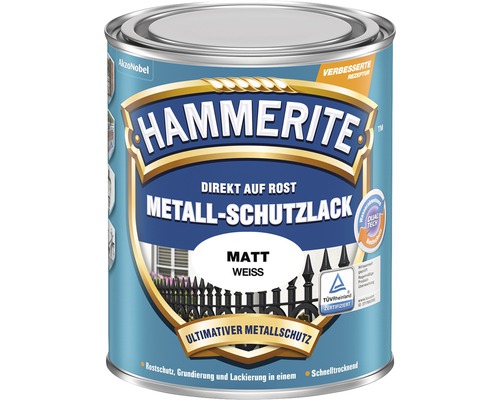 Laque de protection pour métaux HAMMERITE blanc mat 250 ml Peinture de protection des métaux Hammerite, directement sur la rouille, blanc mat en pot